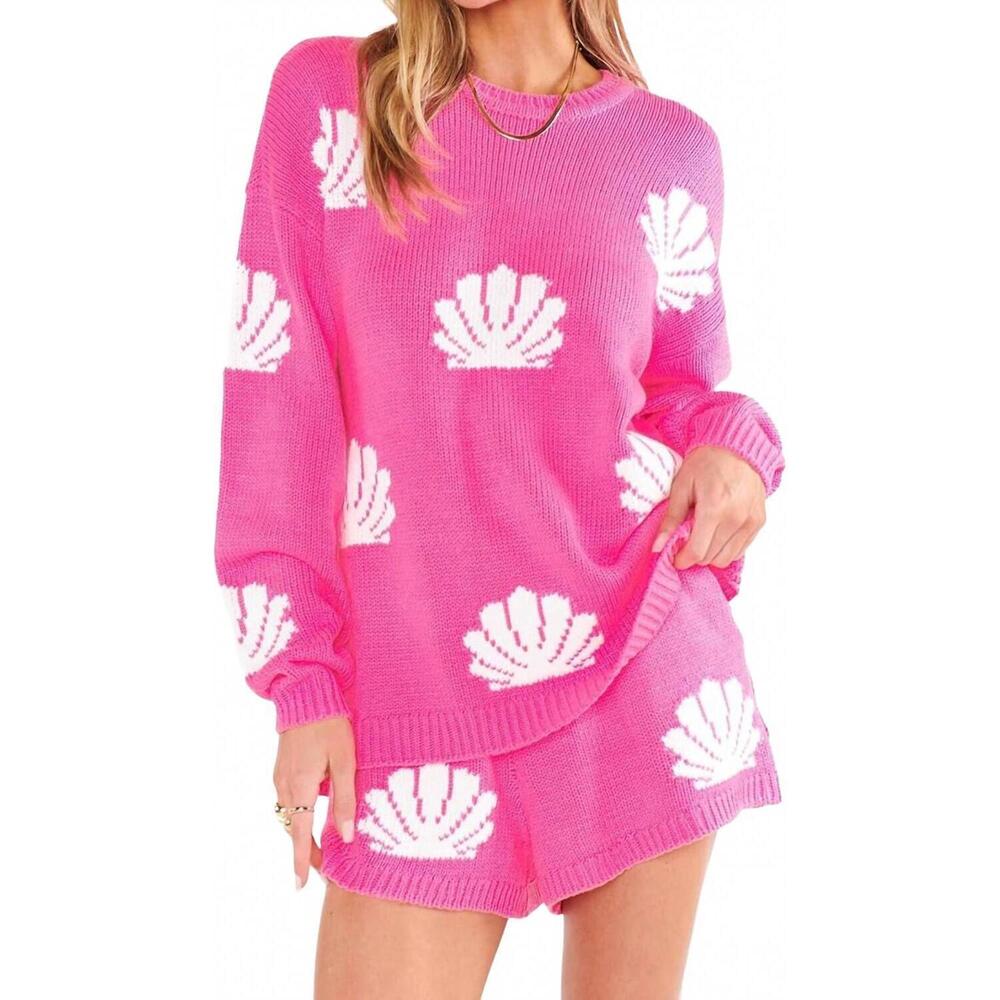Show Me Your MuMu Pink & White Shell Knit High-Waist Shorts